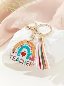 1pc Fashionable Rainbow Alphabet Keychain With Diy Zinc Alloy Letter Shaped Tag And Tassel For Car Key Decoration, Graduation Season & Teacher's Day Special Valentine's Day Car Accessories Bag Charm School Cute Goth Y2k Christmas Gift Ideas