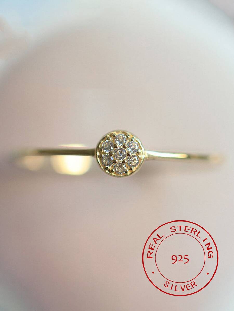 S925 Bạc nguyên chất Nhẫn Đối với phụ nữ , MẠ VÀNG 14K Tối giản CZ Nhẫn - Màu vàng - Xem 1