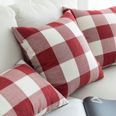 1pc Classic Plaid Linen Decorative Pillow Cover, Autumn & Winter Living Room Sofa Cushion Case