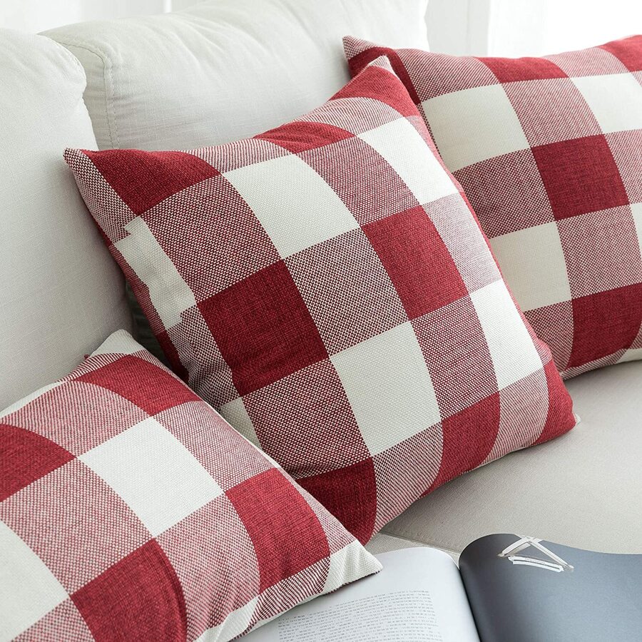 1入組經典格紋亚麻靠枕類套,秋天和冬天客廳沙發墊殼套
