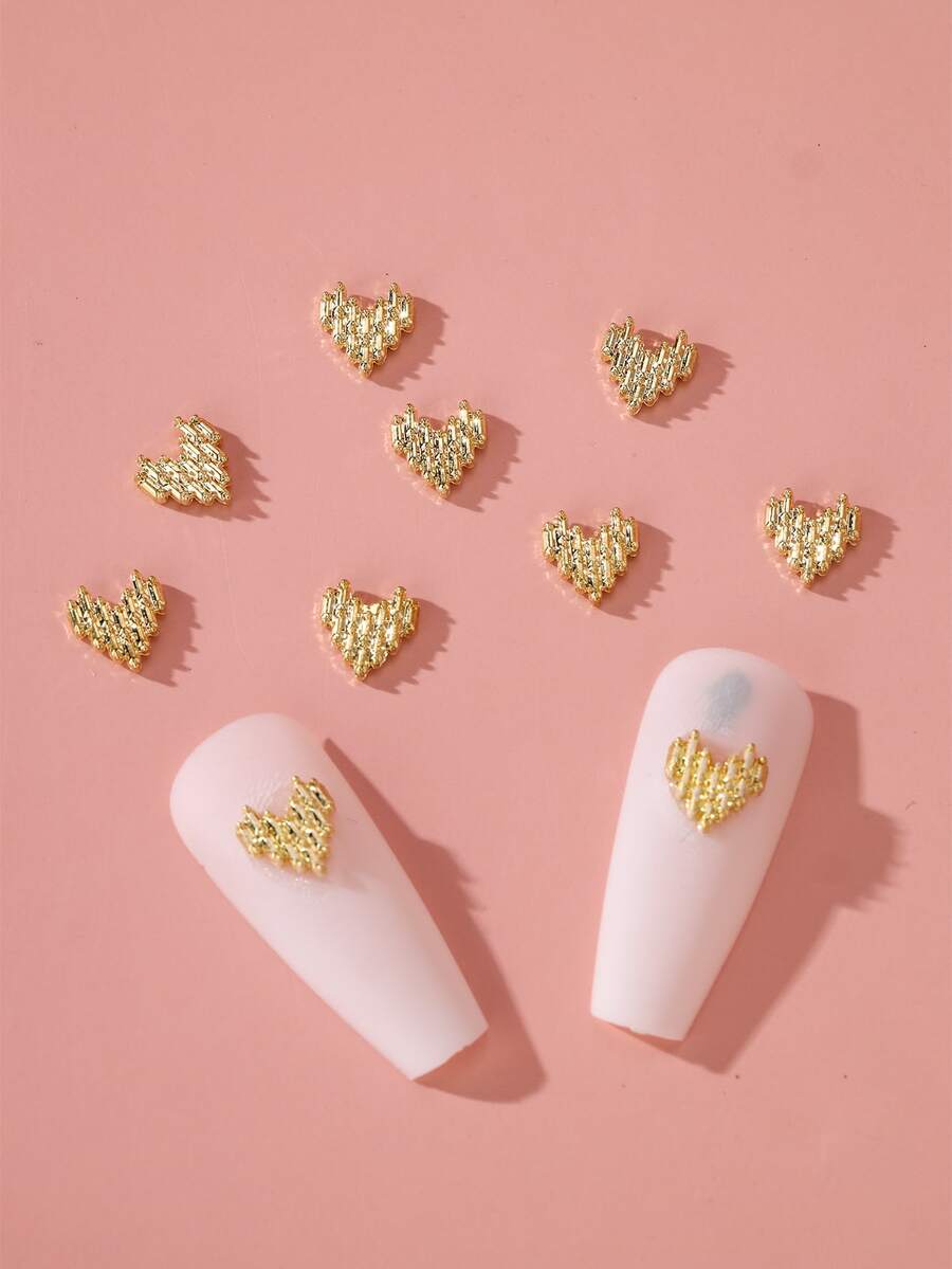 10 piezas Decoración de arte de uñas 3D con diseño en forma de corazón - Dorado - Ver 1