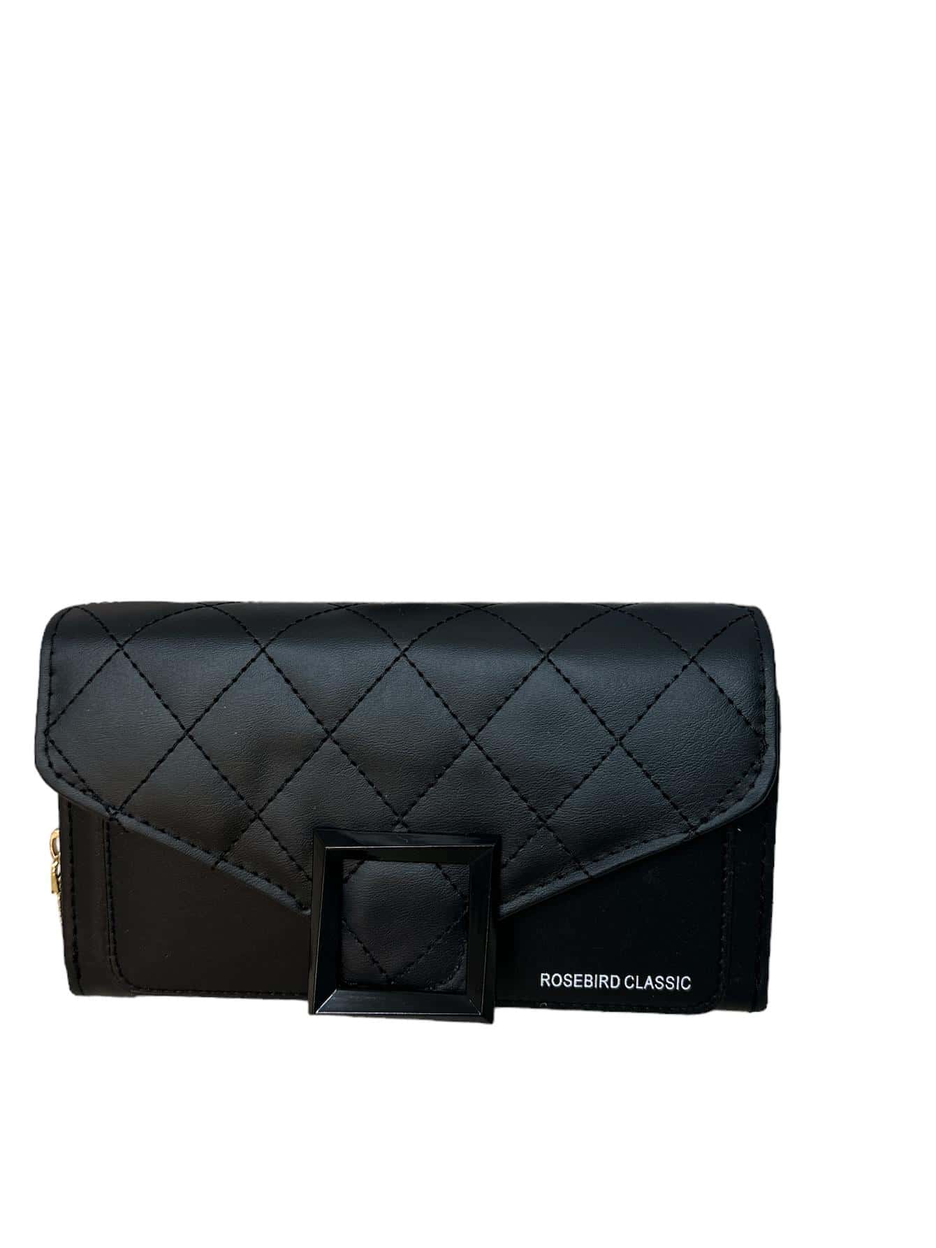 cartera para celular triangular con dos cierres y con correa bordada con diseño de cuadro - Negro - Ver 1