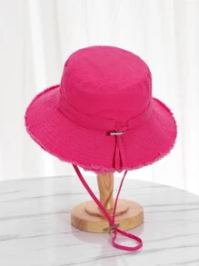 Chapeau seau en métal effiloché de style coréen, couleur rose vintage, casquette de protection solaire pour femmes pour l'extérieur