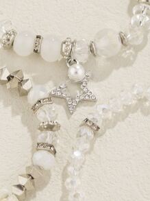 3pcs/set Bohemian Style Women's Crystal Beads & Silver Alloy Block Bracelets - White - View 4