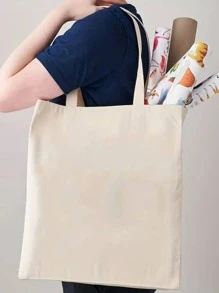 1入組3D可愛貓圖案帆布單肩包,學生時尚手提包,購物手提包 - 米色 - 查看 4