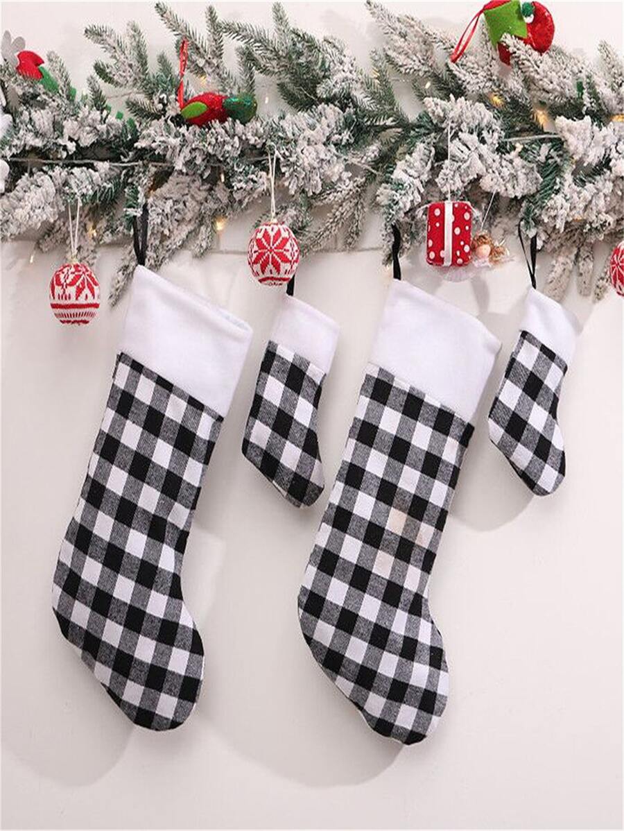 TYFYO 1 chiếc tất Giáng sinh kẻ sọc đen đen, tất ông già Noel, kẹo, túi quà, đồ trang trí treo cây thông Noel, đồ trang trí Giáng sinh cho gia đình, quà tặng Giáng sinh 2023, Giáng sinh - màu đen - Xem 1