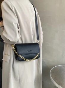 Mini 2023 New Style Fashionable Flap Crossbody Bag With Letter Printed Pattern And Metal Chain Decoration - Black - View 6