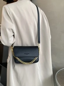 Mini 2023 New Style Fashionable Flap Crossbody Bag With Letter Printed Pattern And Metal Chain Decoration - Black - View 7