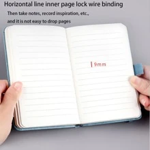 1本日記筆記本帶彈性帶,簡單且皮膚般質感pu封面,適用於學生文具 - 藍色 - 查看 7