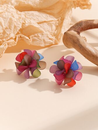 1pair Handmade Woven Fresh And Simple 3d Flower Shaped Stud Earrings Valentines,Mom,Mother,Mother's Day,Gift