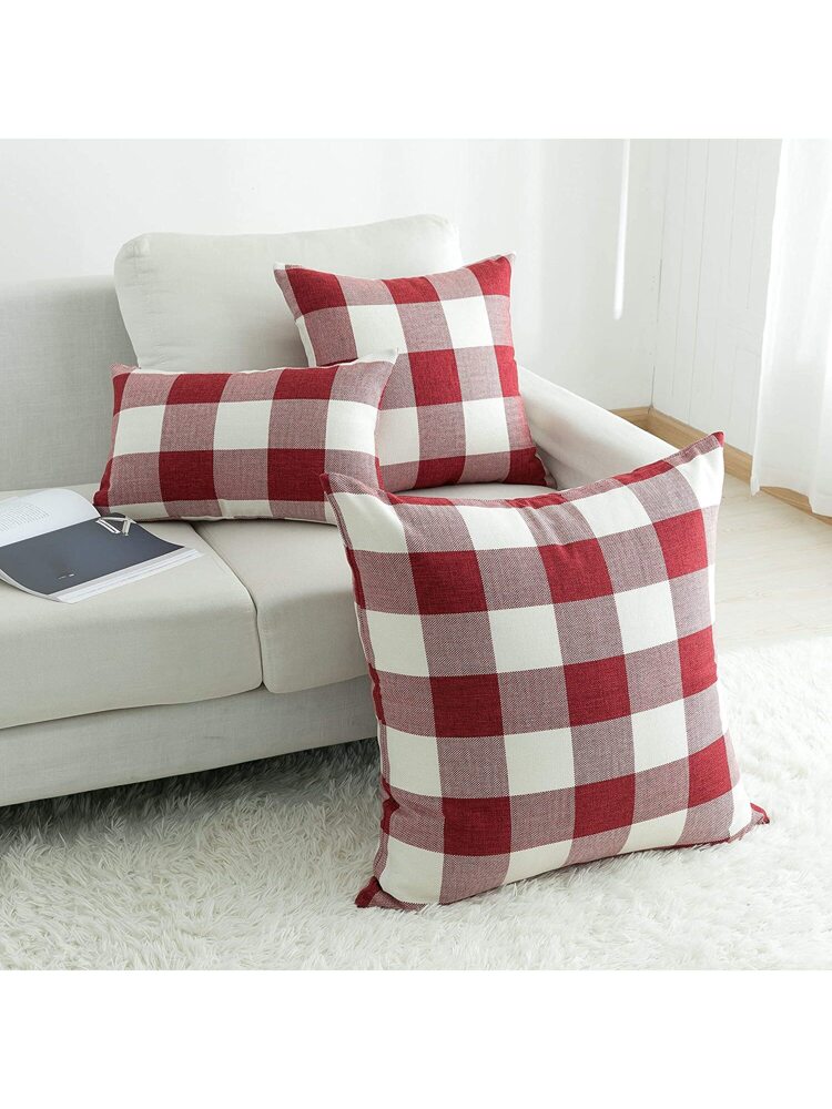 1pc Classic Plaid Linen Decorative Pillow Cover, Autumn & Winter Living Room Sofa Cushion Case