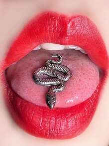蛇舌頭杠鈴舌環,龐克穿孔首飾 - 單個蛇形舌釘 - 查看 1