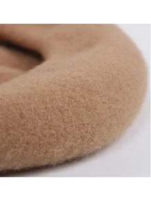 1pc Women's Beret Hat, Autumn Winter Korean Japanese Style Wool Felt Candy Color Artist Hat, Fashionable And Warm, Suitable For Daily Use - Beige - View 8