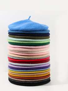 1pc Women's Beret Hat, Autumn Winter Korean Japanese Style Wool Felt Candy Color Artist Hat, Fashionable And Warm, Suitable For Daily Use - Beige - View 4