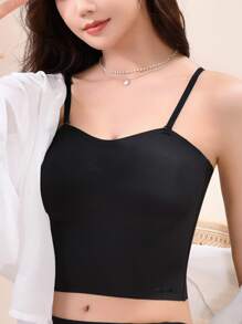 無縫無線薄肩帶背心女士絲滑舒適一體式無痕內衣