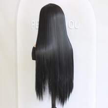 Đen Dài Thẳng Ren Mặt trước Tóc giả Glueless 13*3 Sợi tổng hợp Ren Mặt trước Tóc giả Đối với Chống nóng Mềm mại Thẳng Chất xơ Tóc Halloween Hằng ngày Tóc giả Tóc giả Chân tóc tự nhiên 24inch - màu đen - Xem 5