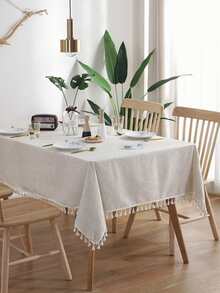 1pc Fringed Tablecloth - Beige - View 6