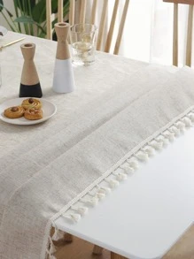 1pc Fringed Tablecloth - Beige - View 4
