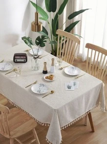 1pc Fringed Tablecloth - Beige - View 5