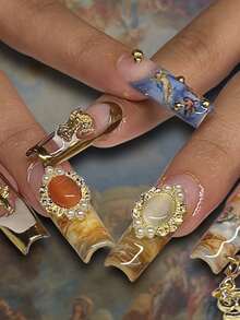 10 件猫眼复古合金美甲饰品配件 3D 珍珠指甲水钻 DIY UV 凝胶美甲装饰指甲饰物指甲宝石美甲用品