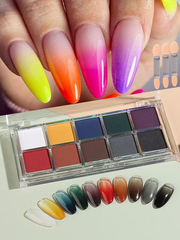 10 Colors Nail Glitter Set Gradient Solid Powder Pigment Dust Gel Nail Polish Art Varnishes DIY Manicure Decoration Tips