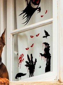 1 Pc Happy Halloween Black Ghost Print Bat Sticker Static Glass Window Sticker Home Decoration Wall Sticker - Multicolor - View 4