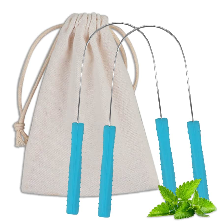 2pcs/set Teeth-shaped Dual-sided Tongue Scraper, Blue - Blue - View 1
