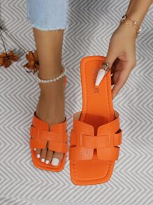 Women's Summer Orange Snake Print Flat Sandals With Slippers Design - Orange - View 1