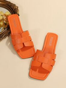 Women's Summer Orange Snake Print Flat Sandals With Slippers Design - Orange - View 6