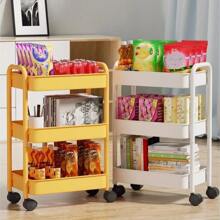 1pc 3-tier Bathroom Storage Rack, Free-standing Kitchen Vegetable Basket Trolley With Wheels - Black - View 3