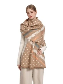 1條女士多色波點厚保暖圍巾,經典時尚人造羊絨秋冬圍巾,柔軟圍巾披肩適合日常穿著