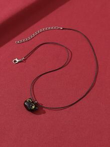 1pc Cartoon Blue Pupil Yellow Eyed Black Cat Charm Rope Necklace For Women, Cute Party Cosplay Pendant