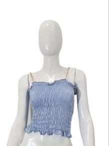 CROP TOP AZUL CELESTE ELASTCO Y TIRANTE DE CADENA - Celeste - Ver 1