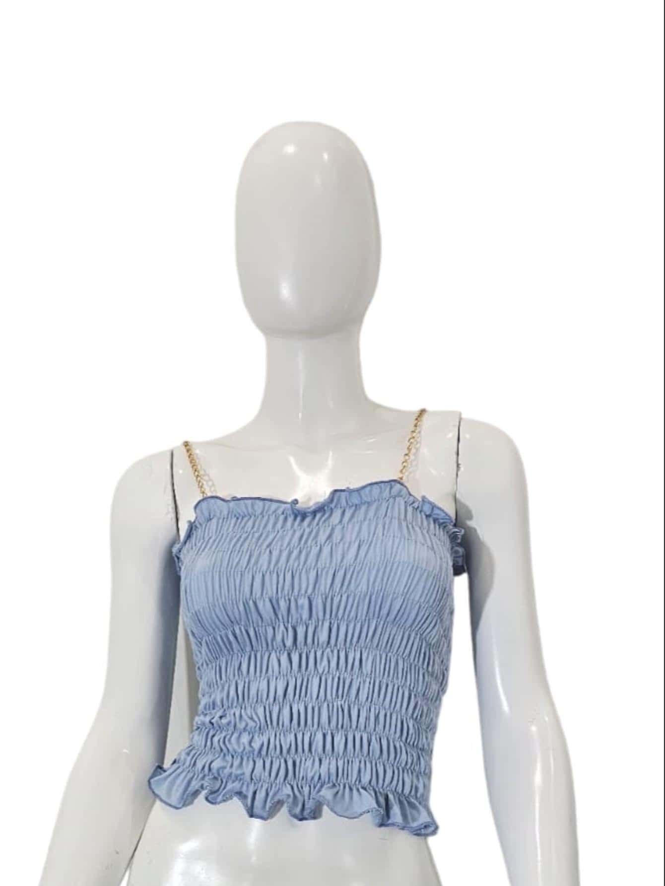 CROP TOP AZUL CELESTE ELASTCO Y TIRANTE DE CADENA - Celeste - Ver 1