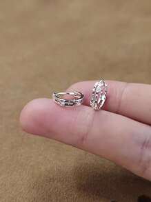 1雙優雅S925純銀微鑲嵌方晶鋯石圓耳環合適的適用於女性日常穿著 - 銀色 - 查看 3