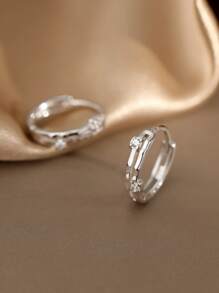 1雙優雅S925純銀微鑲嵌方晶鋯石圓耳環合適的適用於女性日常穿著 - 銀色 - 查看 4