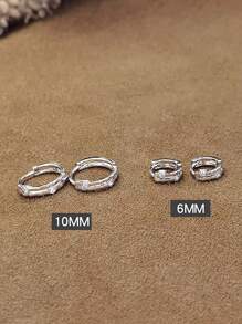 1雙優雅S925純銀微鑲嵌方晶鋯石圓耳環合適的適用於女性日常穿著 - 銀色 - 查看 5