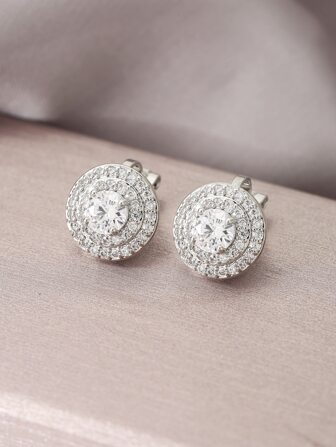 Circle Shaped Fully Rhinestone Inlaid Ear Clip Suitable For Women's Daily Wear