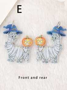1pair Unique And Cool Street Style Double-sided Acrylic Diy Earrings And Keychains With Dinosaur, Pumpkin, And Other Halloween Patterns, Gift Set Including Ear Hooks And Key Rings - one-size - View 6