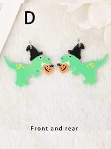 1pair Unique And Cool Street Style Double-sided Acrylic Diy Earrings And Keychains With Dinosaur, Pumpkin, And Other Halloween Patterns, Gift Set Including Ear Hooks And Key Rings - one-size - View 5