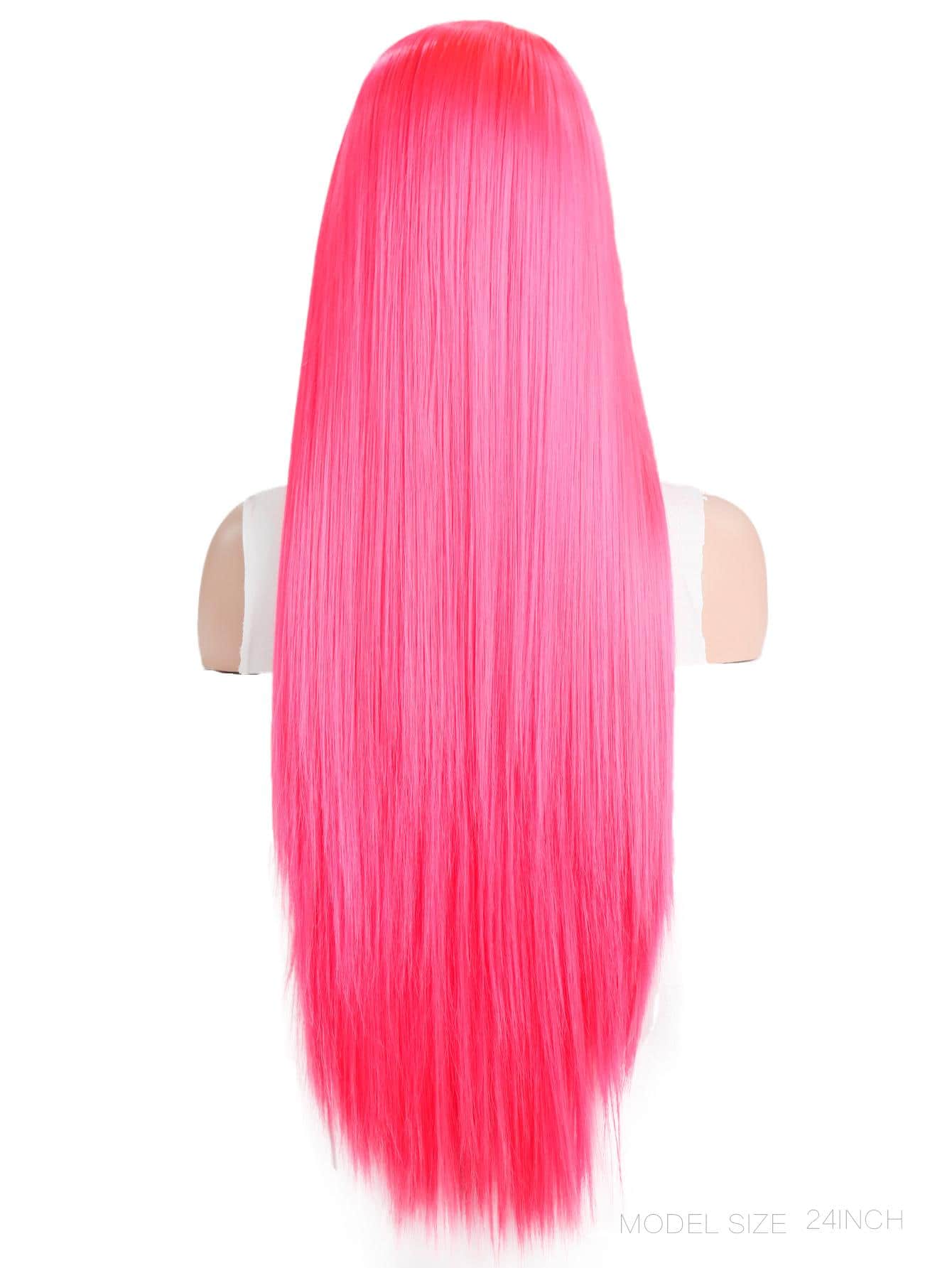 Front lace ladies wig rose pink 24inch long straight hair matte high