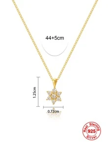 1入組純銀S925鍍金雪花&充分方晶鋯石裝飾女性項鍊,時尚&多用途禮物適用於日常穿著或者日期 - 金色 - 查看 5
