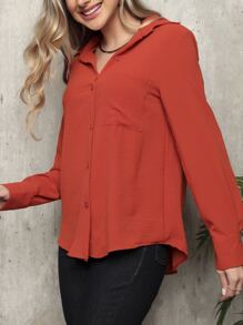 Camisa Feminina Social Manga Longa De Botões Classica tecido duna - Laranja Queimado - Visão 1