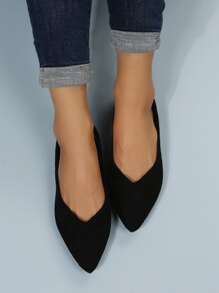 Women Plus Size 35-45 Pointed Toe Flat Shoes, Comfortable And Versatile, Fashionable Soft Sole Loafers - màu đen - Xem 4