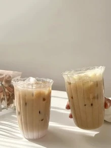 1入組復古咖啡館風格豎條紋透明玻璃杯子適用於拿鐵和卡布奇諾咖啡,單層玻璃 - 無色 - 查看 3