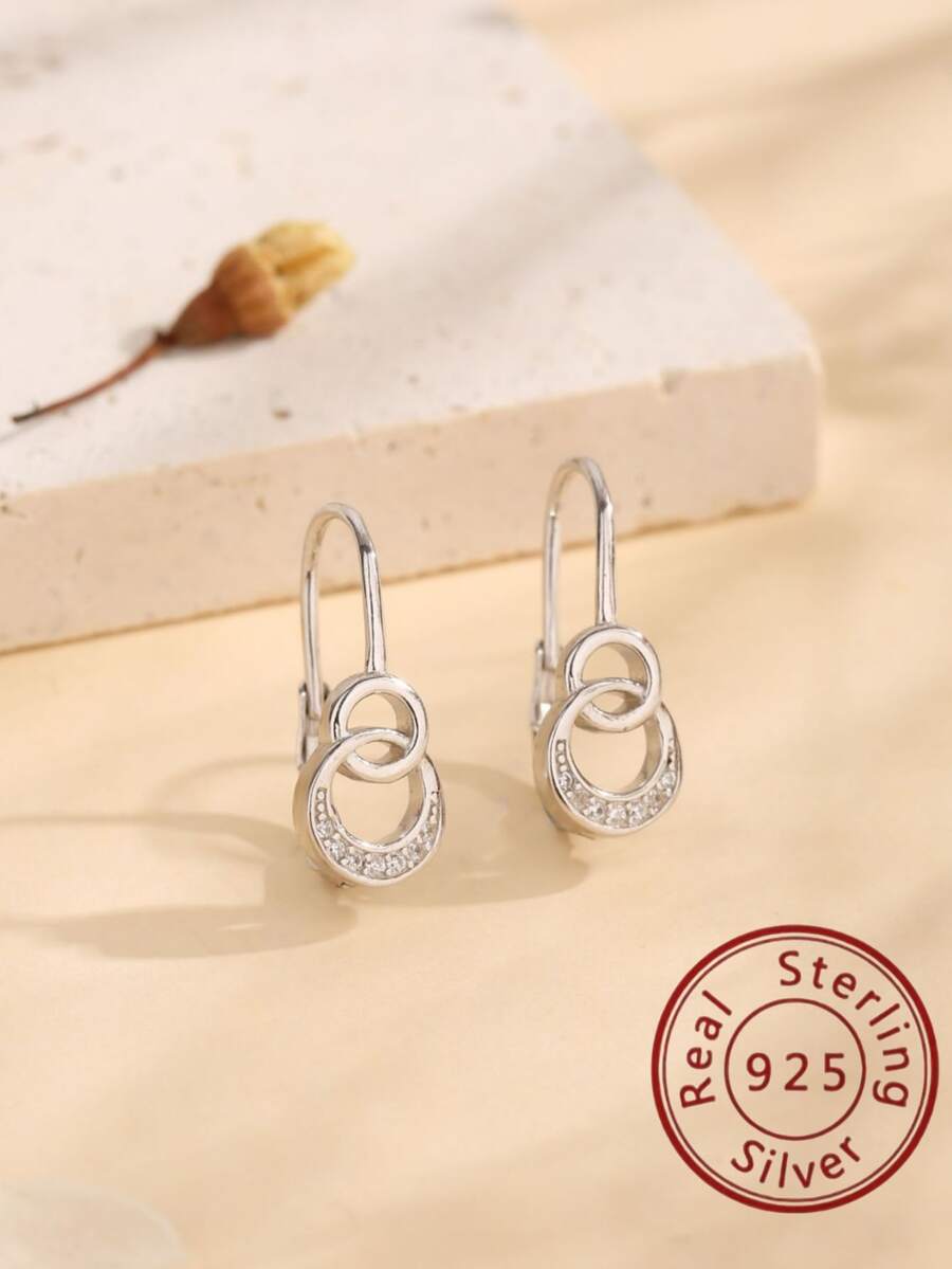 Fashion Sterling Silver Circle Decor Earrings For Women For Daily Life - Silver - View 1
