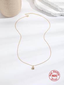 1入組純銀S925鍍金雪花&充分方晶鋯石裝飾女性項鍊,時尚&多用途禮物適用於日常穿著或者日期 - 金色 - 查看 6