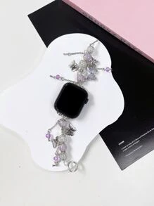 1入女性可調節的紫色珠子蝴蝶手鐲腕帶，適用於蘋果手錶 38/40/41/42/44/45/49 - 彩色 - 查看 2