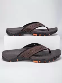 Men Letter Graphic Hollow Out Toe Post Slippers, Leisure Flip Flops For Summer