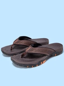 Men Letter Graphic Hollow Out Toe Post Slippers, Leisure Flip Flops For Summer